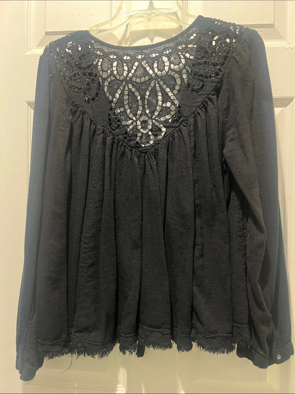 Free People Black Crochet Yoke Long Sleeve Tunic